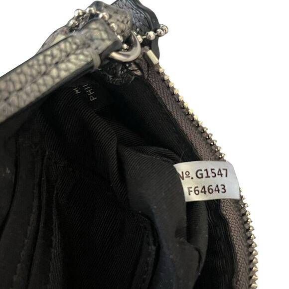 COACH Black Canvas Zip Wallet Purse Wristlet Metallic Pewter Trim F64643 - Picture 5 of 8